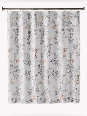SKL Home Floral Leaves & Watercolor Gray and Pink Shower Curtain- 70x72